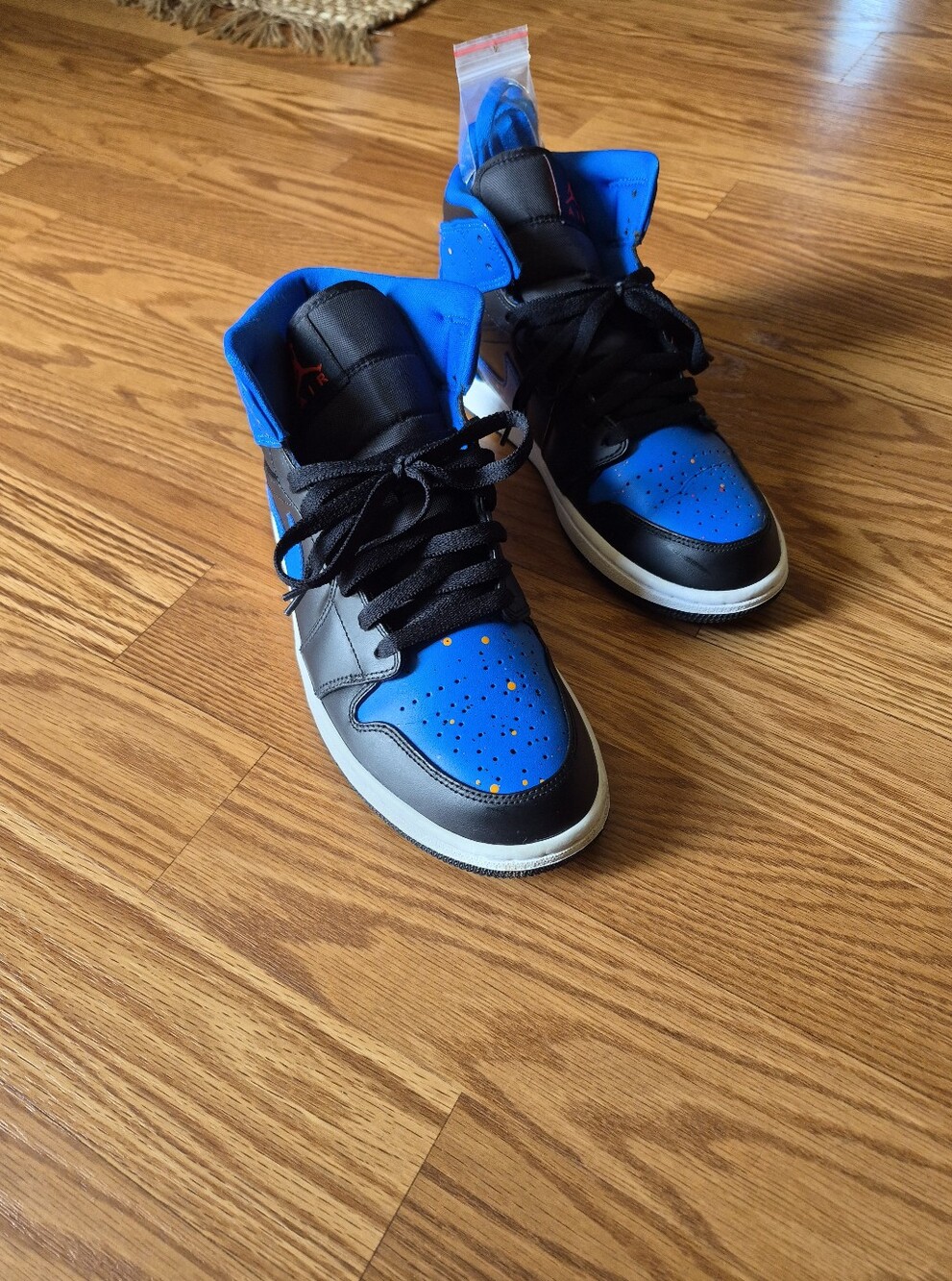 Men's Jordan 1 Paint Splattered Nike Dunk Blue and Black High-Top Sneakers